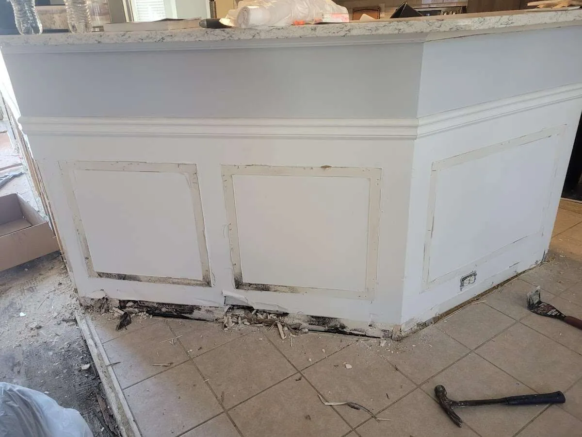 Water damage and mold on kitchen during Storm Damage Restoration in Bloomfield